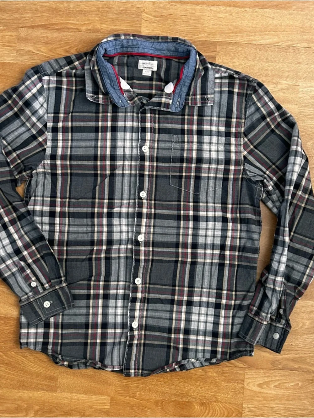 Gymboree boy’s grey/red plaid button up shirt Sz XL (14)